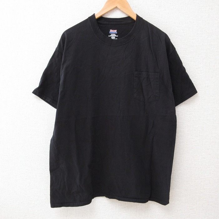 XL★古着 ヘインズ Hanes 半袖 Tシャツ メンズ 無地 コットン クルーネック 黒 ブラック 25jun12 中古