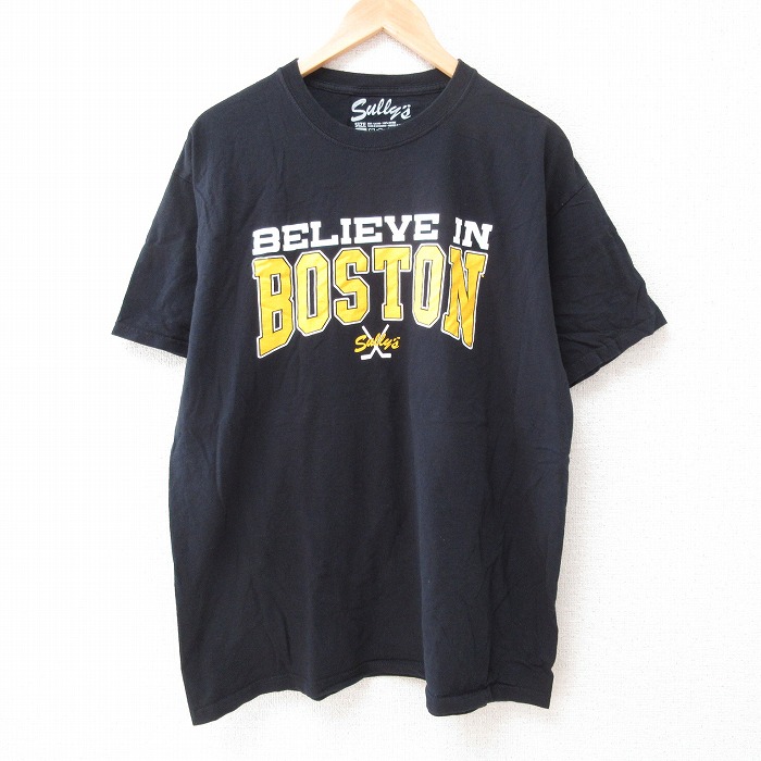 XL★古着 半袖 Tシャツ メンズ ボストン コットン クルーネック 黒 ブラック 25jun12 中古