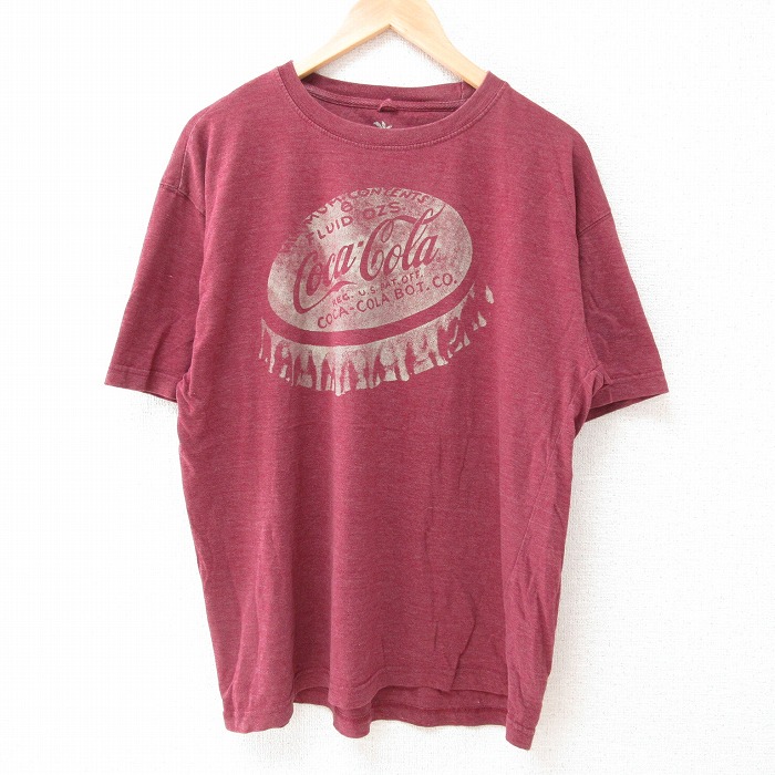 XL★古着 半袖 Tシャツ メンズ コカコーラ クルーネック エンジ 霜降り 25jun12 中古