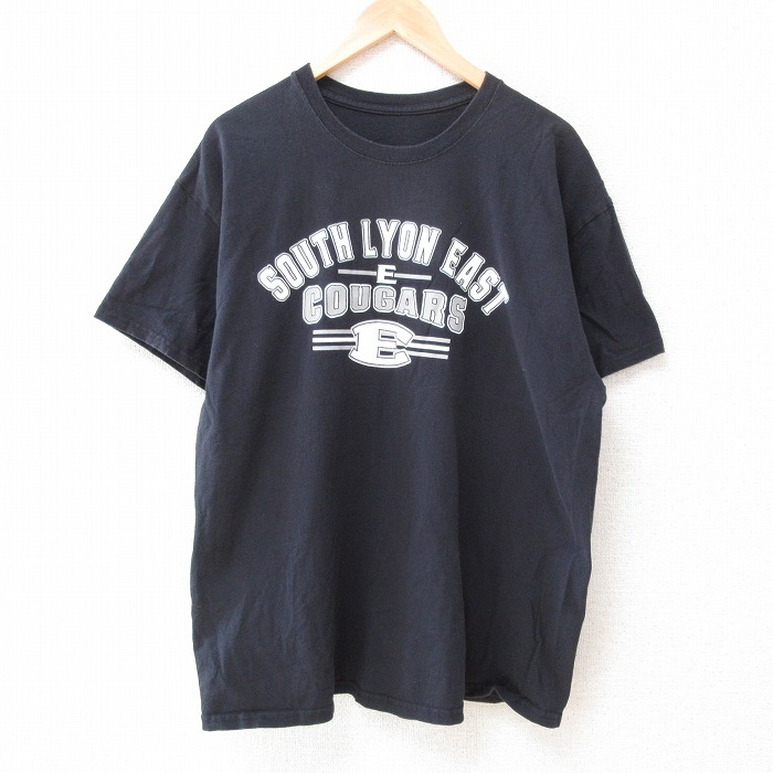 【50%OFF】XL★古着 半袖 Tシャツ メンズ クーガーズ クルーネック 黒 ブラック 25jun12 中古