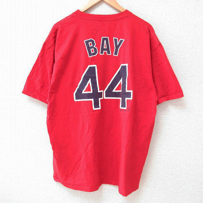 XL★古着 マジェスティック 半袖 ビンテージ Tシャツ メンズ 00年代 00s MLB ボストンレッドソックス ジェイソンベイ 44 大きいサイズ コットン クルーネック 赤 レッド メジャーリーグ ベースボール 野球 25jun12 中古