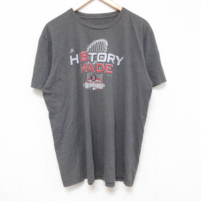 L★古着 半袖 Tシャツ メンズ MLB ボストンレッドソックス クルーネック 濃グレー 霜降り メジャーリーグ ベースボール 野球 25jun13 中古