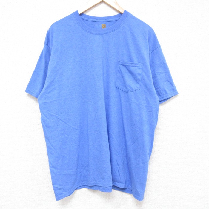XL★古着 半袖 Tシャツ メンズ 無地 胸ポケット付き クルーネック 青 ブルー 霜降り 25jun13 中古