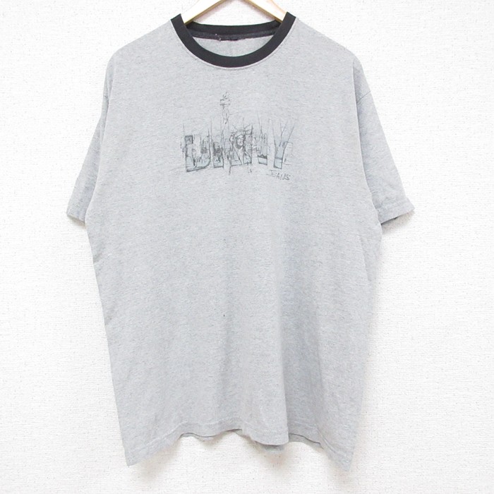 XL★古着 ダナキャラン DKNY 半袖 Tシャツ メンズ ビッグロゴ クルーネック グレー 霜降り 25jun13 中古
