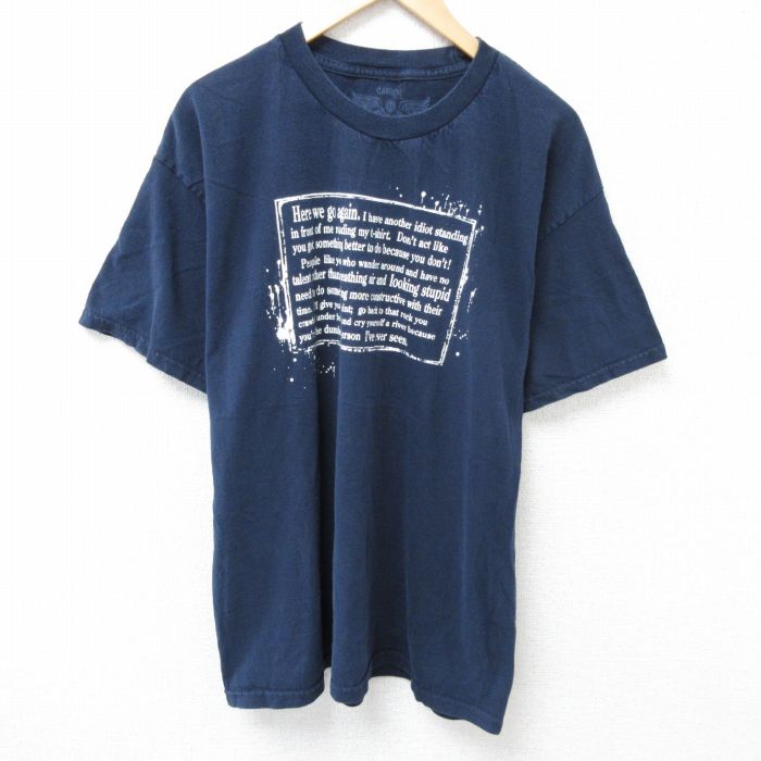 半袖Tシャツ メッセージ ネイビー XL | 古着
