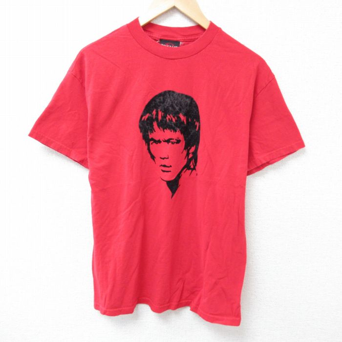 M★古着 半袖 Tシャツ メンズ ブルースリー クルーネック 赤 レッド 25jun14 中古