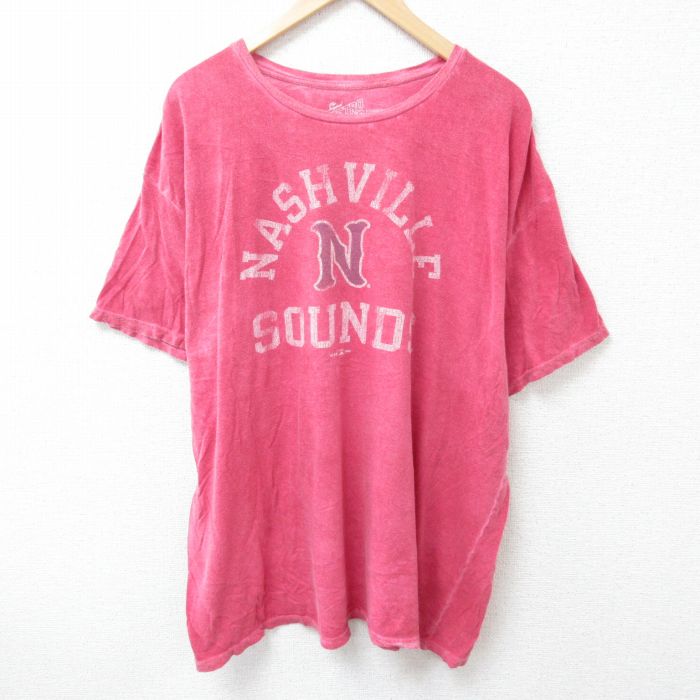 XL★古着 半袖 Tシャツ メンズ ナッシュビル 大きいサイズ コットン クルーネック 薄赤 レッド 霜降り 25jun14 中古