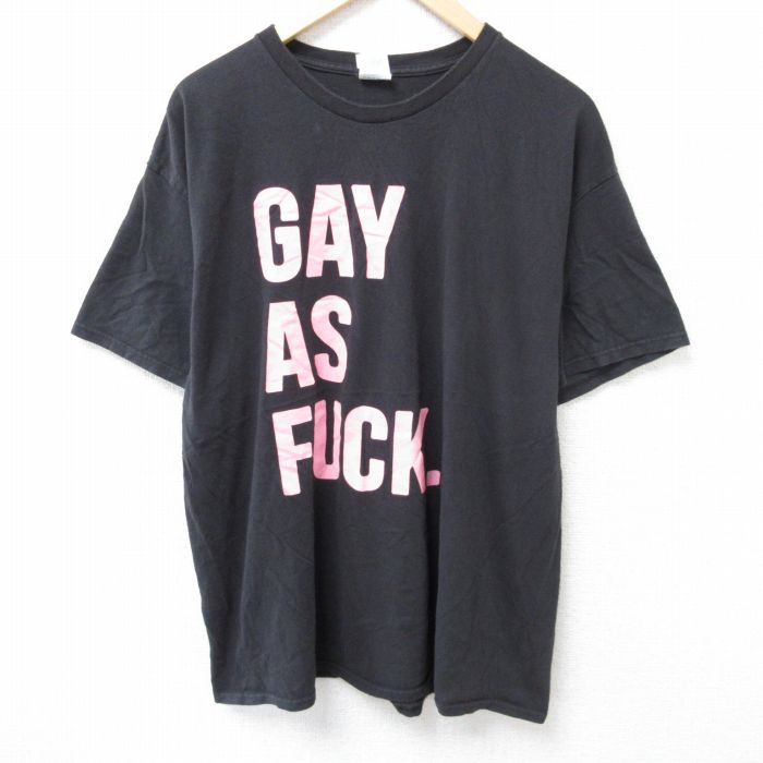 XL★古着 半袖 Tシャツ メンズ GAY コットン クルーネック 黒 ブラック 25jun14 中古