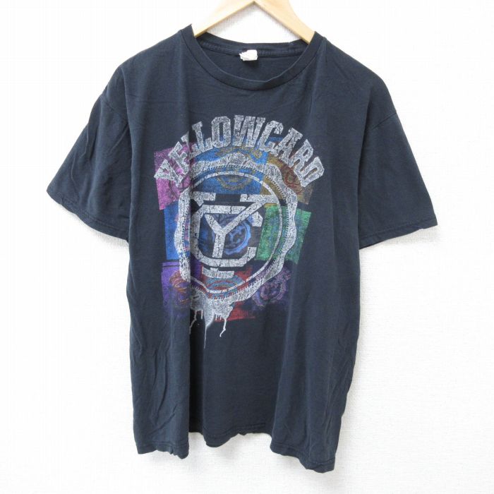 XL★古着 半袖 ロック バンド Tシャツ メンズ イエローカード コットン クルーネック 黒 ブラック 25jun14 中古