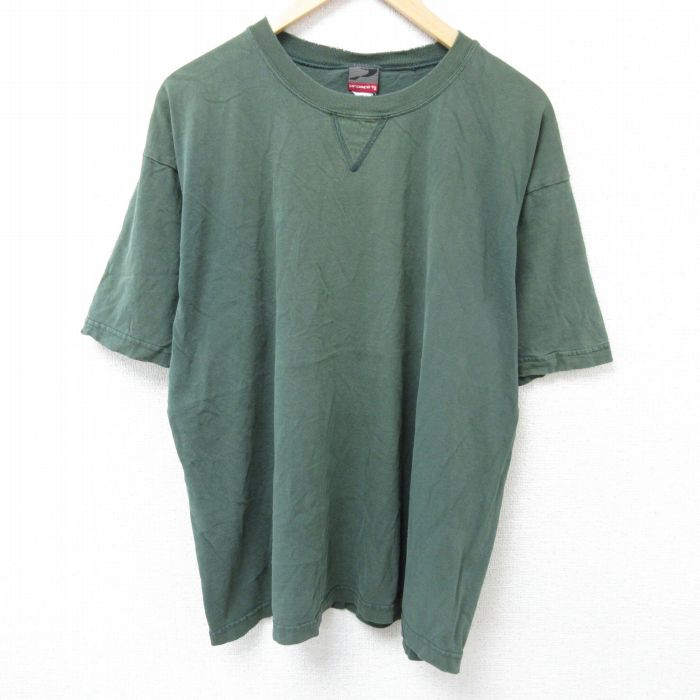 XL★古着 半袖 Tシャツ メンズ 無地 大きいサイズ クルーネック 濃緑 グリーン 25jun14 中古