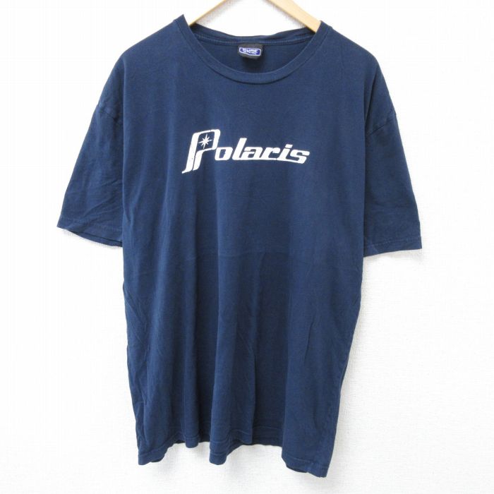 XL★古着 半袖 Tシャツ メンズ Polaris 大きいサイズ クルーネック 紺 ネイビー 25jun14 中古