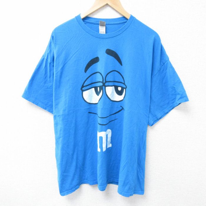【20%OFF】XL★古着 半袖 Tシャツ メンズ m&ms 大きいサイズ コットン クルーネック 青 ブルー 25jun14 中古