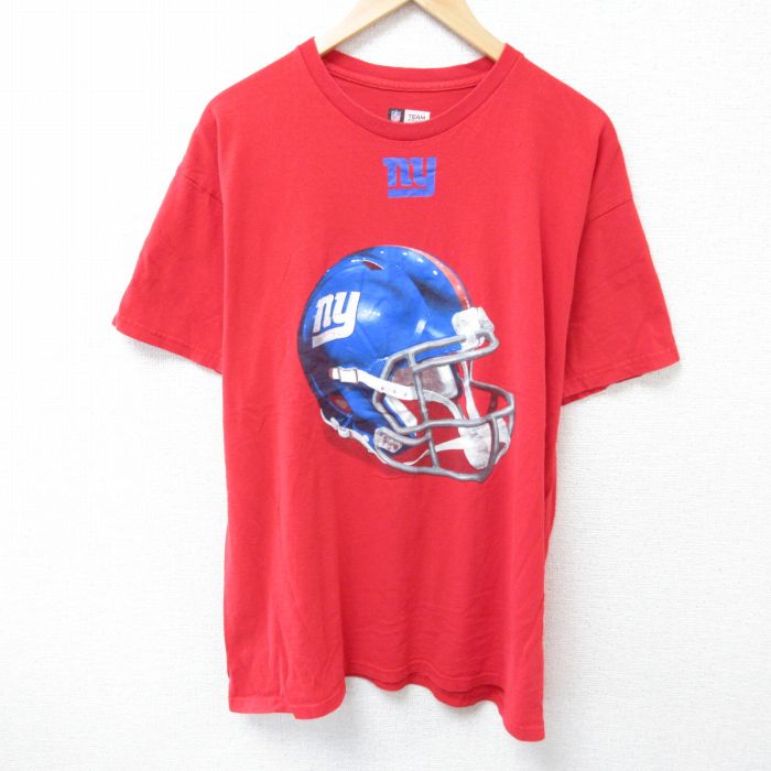 XL★古着 半袖 Tシャツ メンズ NFL ニューヨークジャイアンツ コットン クルーネック 赤 レッド アメフト スーパーボウル 25jun14 中古