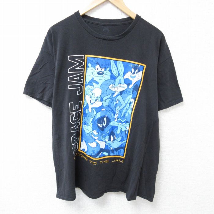 XL★古着 半袖 Tシャツ メンズ ルーニーテューンズ LOONEY TUNES スペースジャム バッグスバニー 大きいサイズ コットン クルーネック 黒 ブラック 25jun14 中古