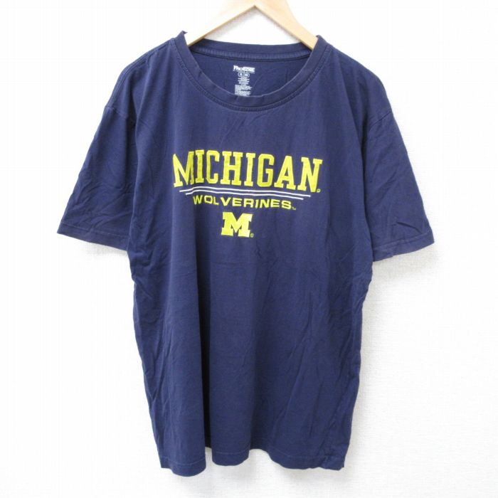 【20%OFF】XL★古着 半袖 Tシャツ メンズ ミシガン コットン クルーネック 紺 ネイビー 25jun14 中古