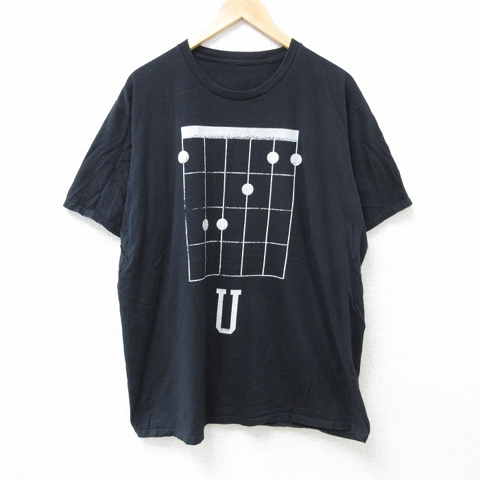 XL★古着 半袖 Tシャツ メンズ U 大きいサイズ クルーネック 黒 ブラック 25jun16 中古