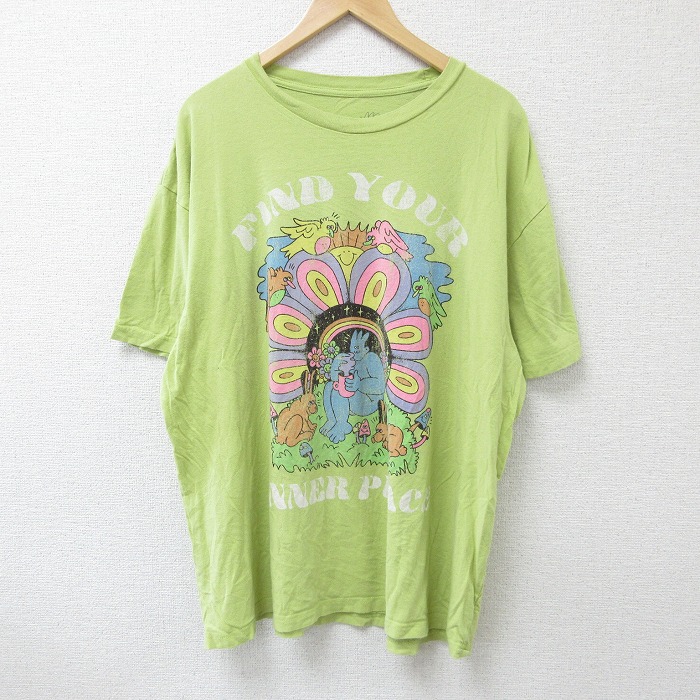 XL★古着 半袖 Tシャツ メンズ ドレイファス 大きいサイズ コットン クルーネック 薄黄 イエロー 25jun16 中古