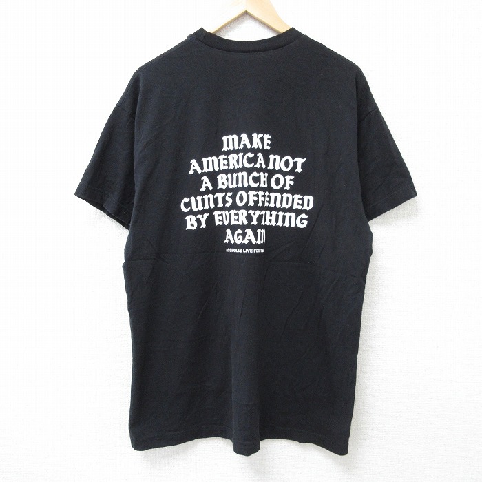 XL★古着 半袖 Tシャツ メンズ メッセージ コットン クルーネック 黒 ブラック 25jun16 中古