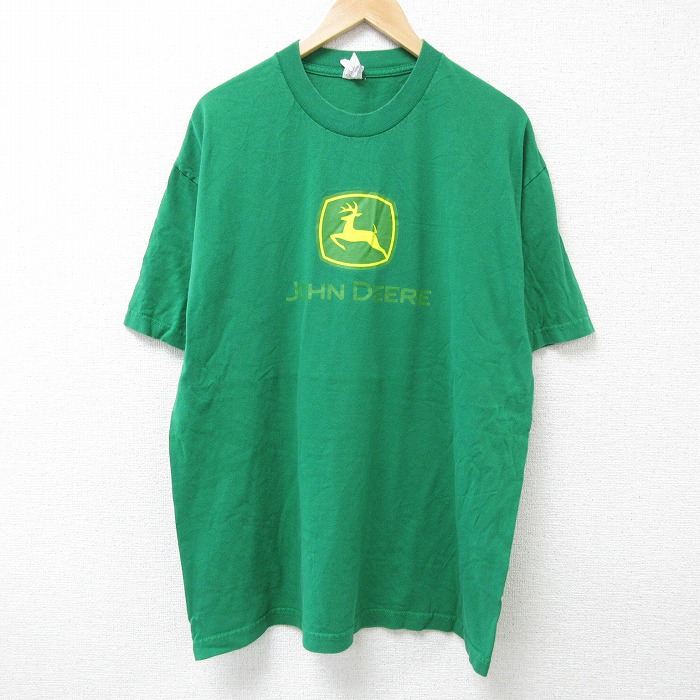 XL★古着 半袖 Tシャツ メンズ ジョンディア コットン クルーネック 緑 グリーン 25jun16 中古