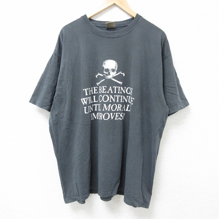 【50%OFF】XL★古着 半袖 Tシャツ メンズ スカル 大きいサイズ コットン クルーネック 濃グレー 25jun16 中古