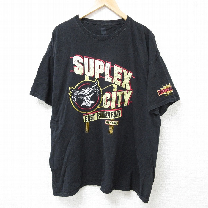 XL★古着 半袖 Tシャツ メンズ ワールドプロレスリング SUPLEX大きいサイズ クルーネック 黒 ブラック 25jun16 中古