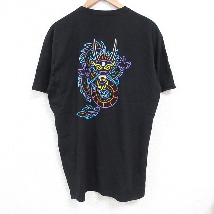L★古着 半袖 Tシャツ メンズ ドラゴン コットン クルーネック USA製 黒 ブラック 25jun17 中古
