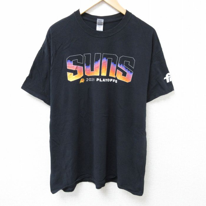 XL★古着 半袖 Tシャツ メンズ NBA フェニックスサンズ プレイオフ コットン クルーネック 黒 ブラック 25jun19 中古