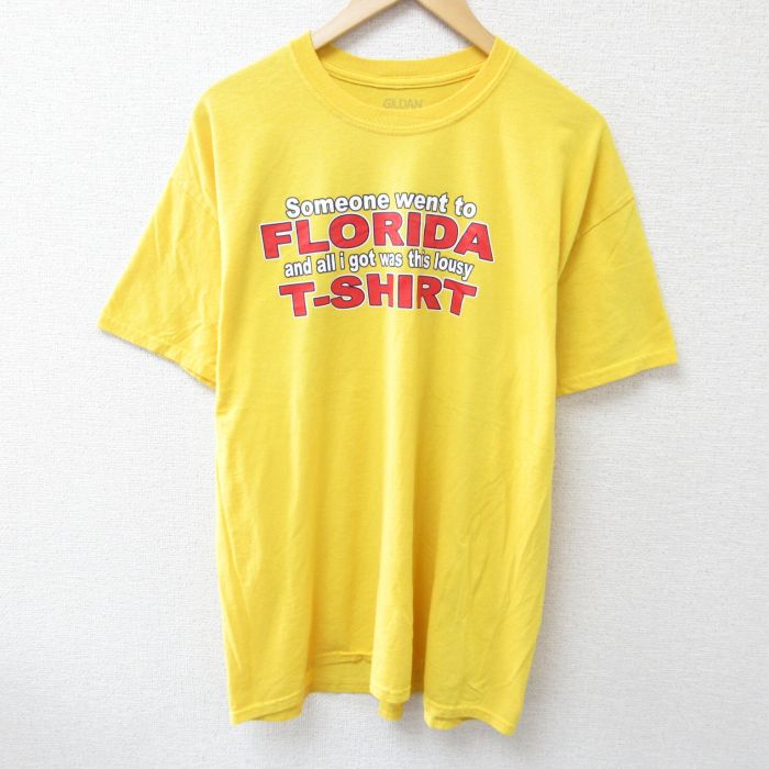 【50%OFF】XL★古着 半袖 Tシャツ メンズ フロリダ クルーネック 黄 イエロー 25jun19 中古