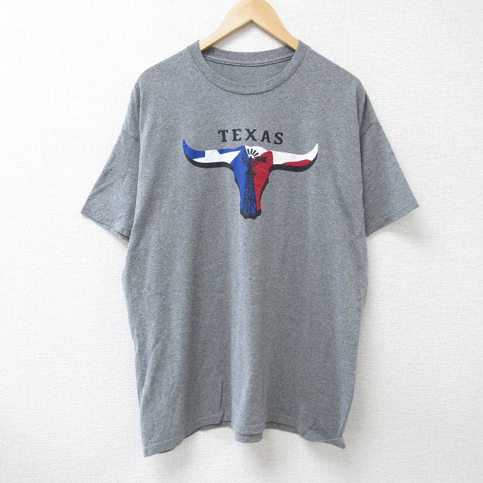 XL★古着 半袖 Tシャツ メンズ テキサス 大きいサイズ クルーネック 濃グレー 霜降り 25jun18 中古