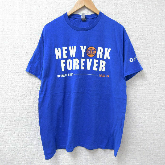 XL★古着 半袖 Tシャツ メンズ ニューヨーク コットン クルーネック 青 ブルー 25jun18 中古