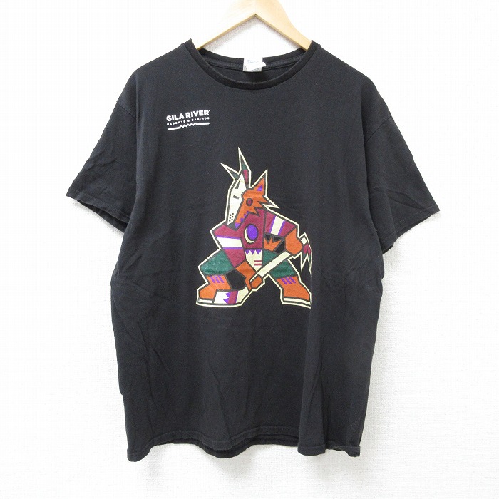XL★古着 半袖 Tシャツ メンズ NHL アリゾナコヨーテズ コットン クルーネック 黒 ブラック アイスホッケー 25jun18 中古