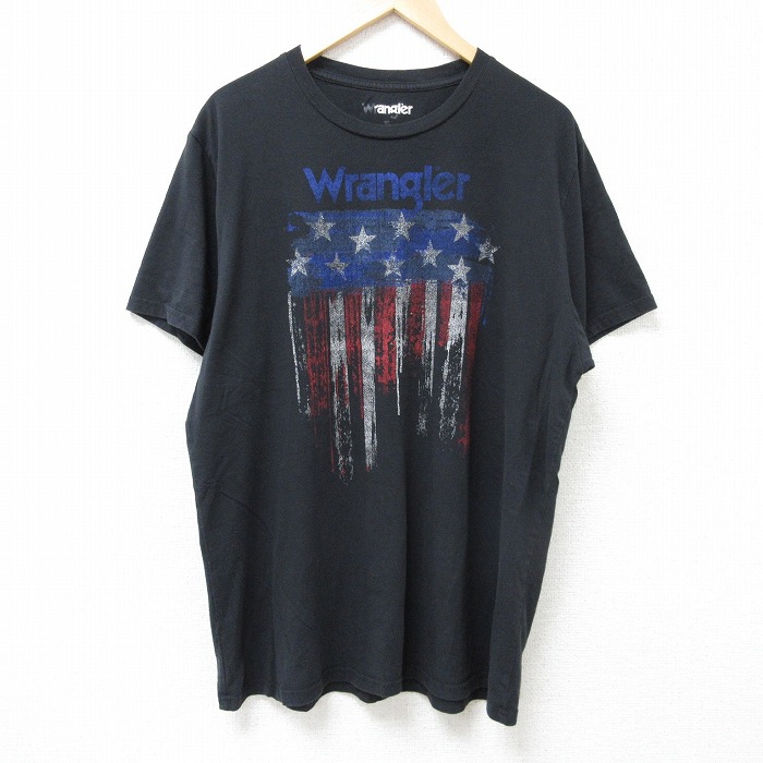 XL★古着 ラングラー Wrangler 半袖 Tシャツ メンズ 星条旗 クルーネック 黒 ブラック 25jun18 中古