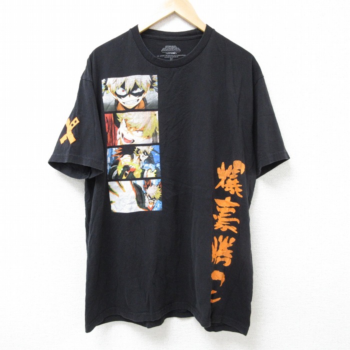 XL★古着 半袖 Tシャツ メンズ アニメ 僕のヒーローアカデミア 大きいサイズ コットン クルーネック 黒 ブラック 25jun18 中古