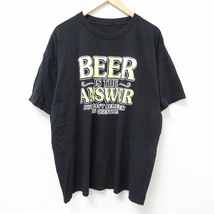 XL★古着 半袖 Tシャツ メンズ ビール 大きいサイズ クルーネック 黒 ブラック 25jun18 中古