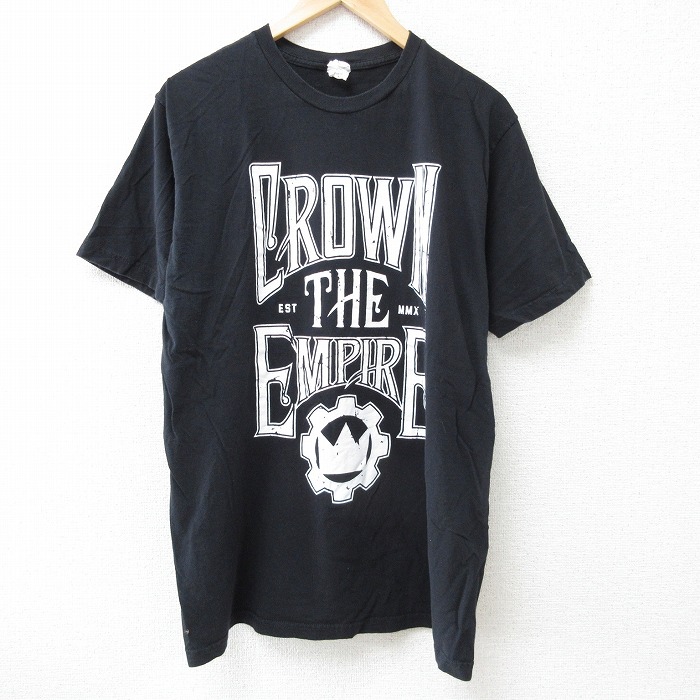 L★古着 半袖 ロック バンド Tシャツ メンズ クラウンジエンパイア コットン クルーネック 黒 ブラック 25jun18 中古
