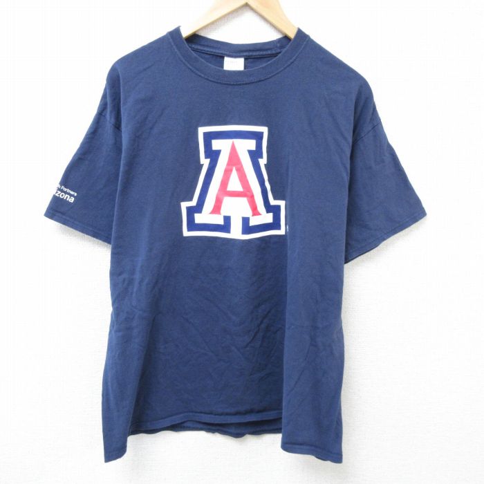 XL★古着 半袖 Tシャツ メンズ A コットン クルーネック 紺 ネイビー 25jun19 中古