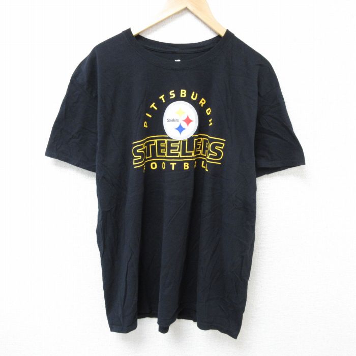 XL★古着 半袖 Tシャツ メンズ NFL ピッツバーグスティーラーズ 大きいサイズ コットン クルーネック 黒 ブラック アメフト スーパーボウル 25jun19 中古