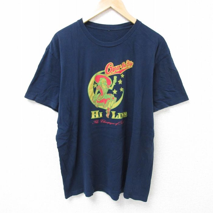 XL★古着 半袖 Tシャツ メンズ オーバーザエッジ クルーネック 紺 ネイビー 25jun19 中古