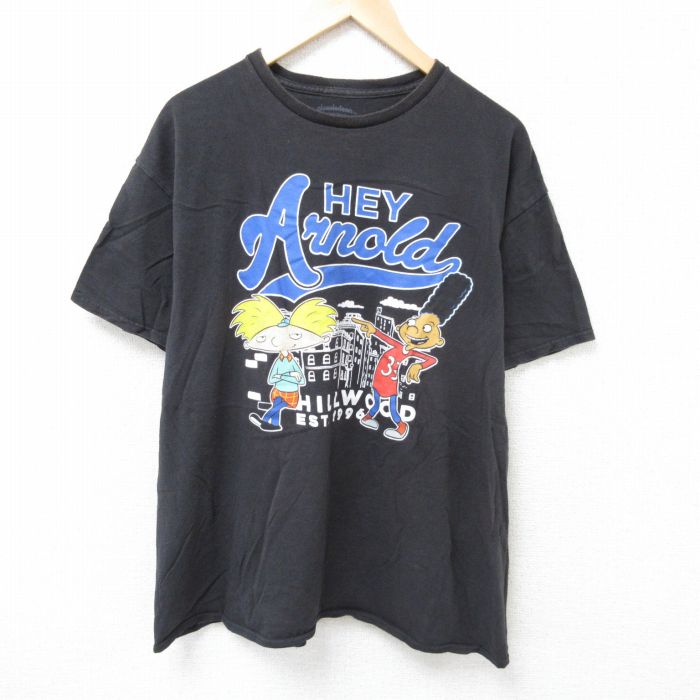 XL★古着 半袖 Tシャツ メンズ アニメ ニコロデン ヘイアーノルド コットン クルーネック 黒 ブラック 25jun19 中古