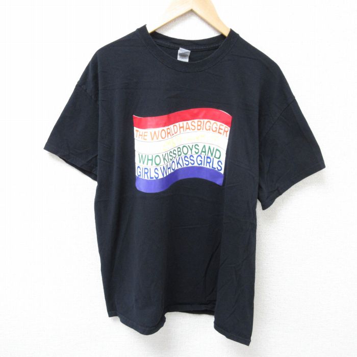 【20%OFF】XL★古着 半袖 Tシャツ メンズ WORLD コットン クルーネック 黒 ブラック 25jun19 中古