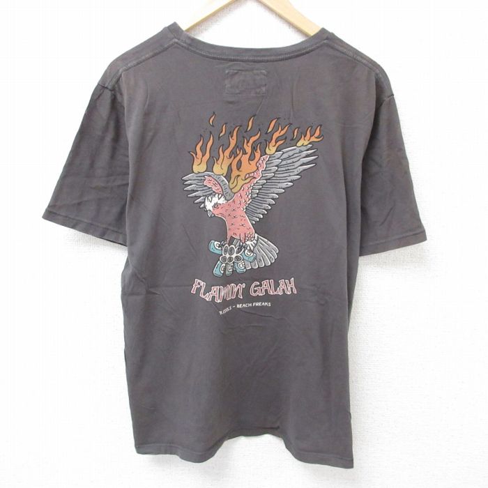 XL★古着 半袖 Tシャツ メンズ 鳥 コットン クルーネック 濃グレー 25jun19 中古