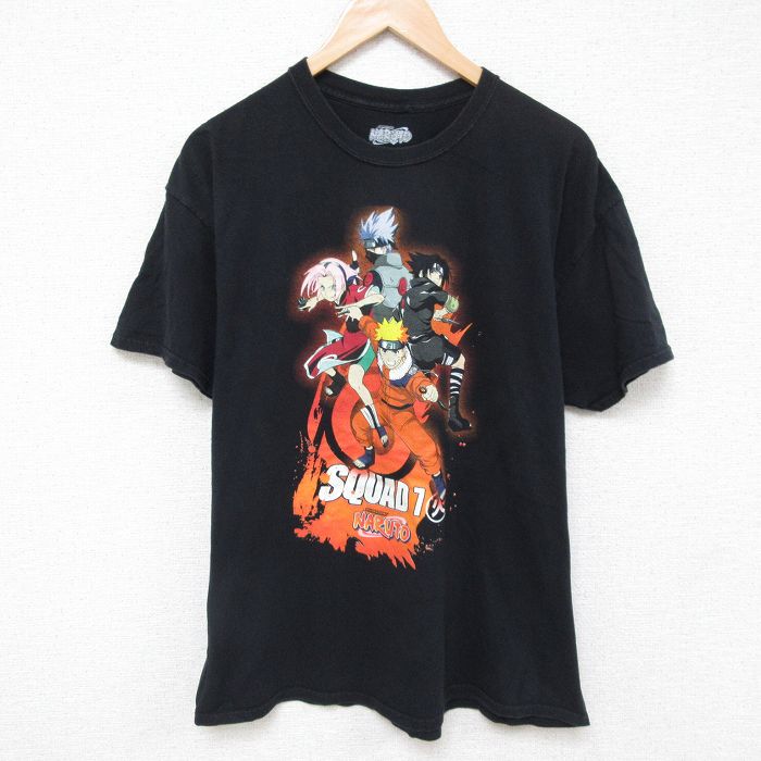 XL★古着 半袖 Tシャツ メンズ アニメ ナルト疾風伝 うずまきナルト コットン クルーネック 黒 ブラック 25jun21 中古