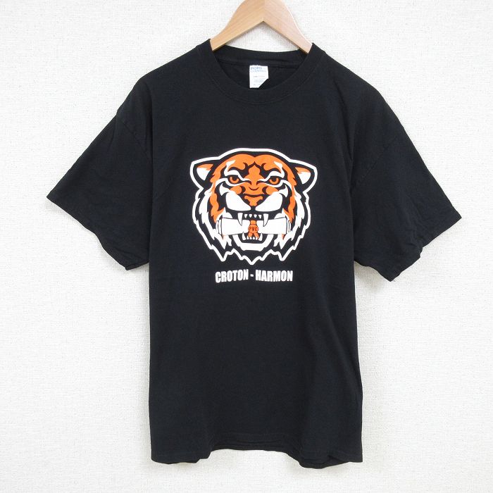 XL★古着 半袖 Tシャツ メンズ トラ コットン クルーネック 黒 ブラック 25jun21 中古