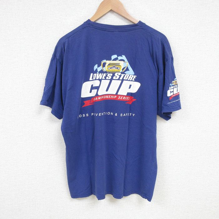 【20%OFF】XL★古着 半袖 Tシャツ メンズ ロウズ 大きいサイズ コットン クルーネック 薄紺 ネイビー 25jun21 中古