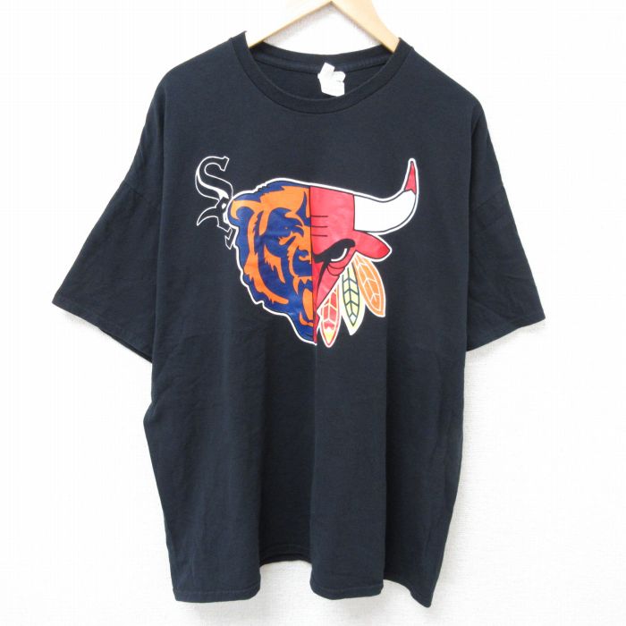 XL★古着 半袖 Tシャツ メンズ NBA シカゴブルズ 大きいサイズ コットン クルーネック 黒 ブラック バスケットボール 25jun20 中古