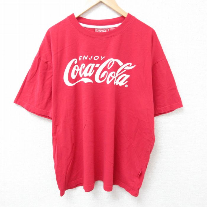 XL★古着 半袖 Tシャツ メンズ コカコーラ 大きいサイズ コットン クルーネック 赤 レッド 25jun20 中古
