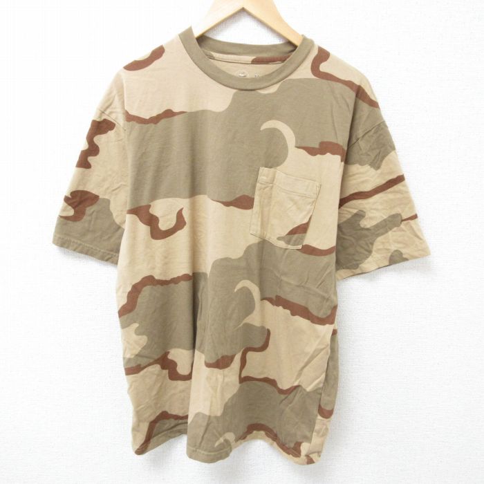 XL★古着 レッドヘッド 半袖 Tシャツ メンズ 胸ポケット付き デザートカモ コットン クルーネック 薄茶 ブラウン 迷彩 25jun20 中古