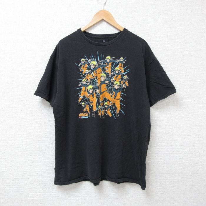 XL★古着 リップルジャンクション 半袖 Tシャツ メンズ アニメ ナルト疾風伝 うずまきナルト クルーネック 黒 ブラック 25jun20 中古