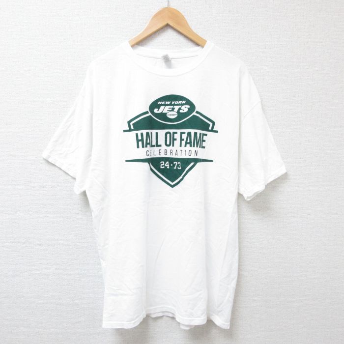 XL★古着 半袖 Tシャツ メンズ NFL ニューヨークジェッツ 企業広告 大きいサイズ コットン クルーネック 白 ホワイト アメフトスーパーボウル 25jun20 中古
