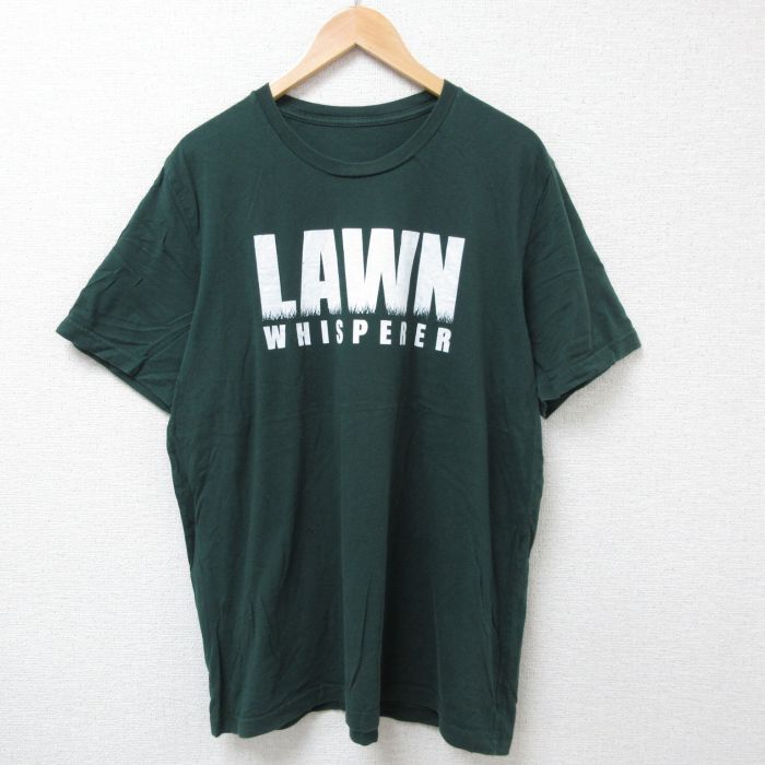 XL★古着 半袖 Tシャツ メンズ LAWN 大きいサイズ クルーネック 濃緑 グリーン 25jun20 中古